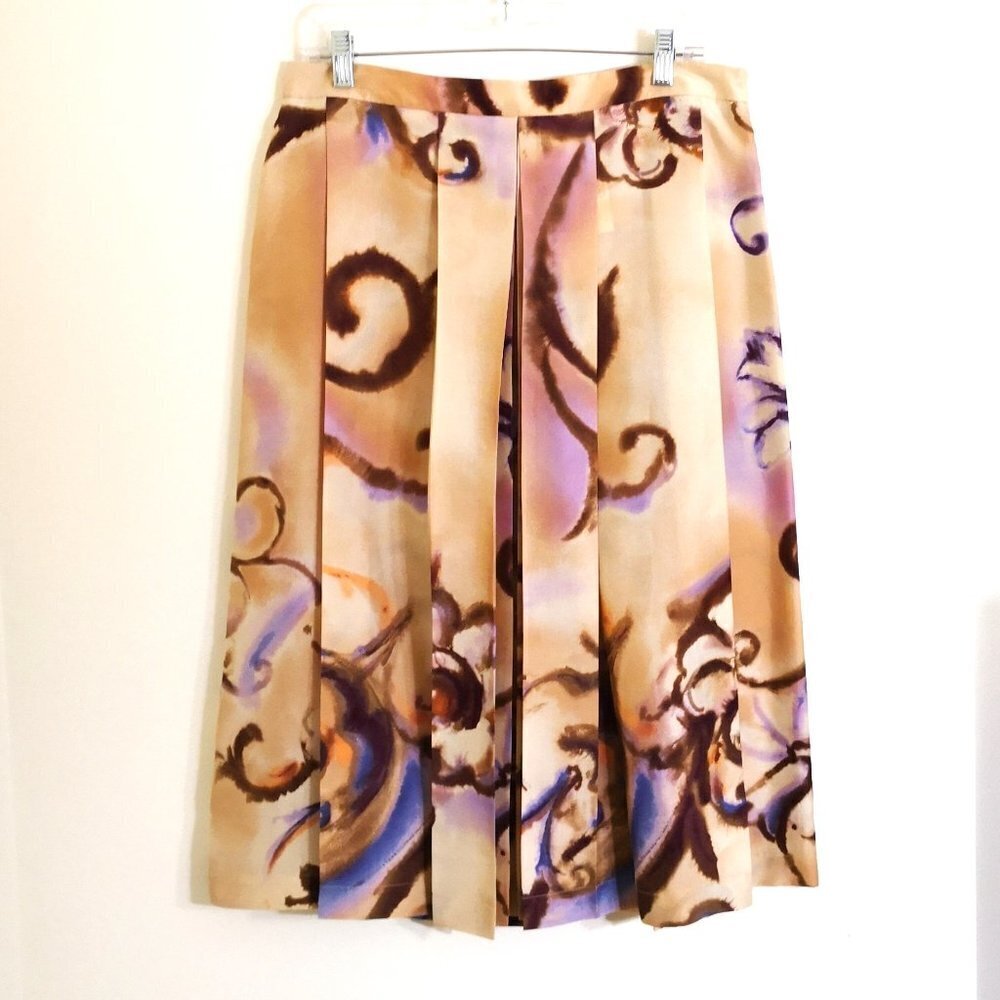 Brand New Zara 100% Silk Boho Pleated Floral Skirt Size US10